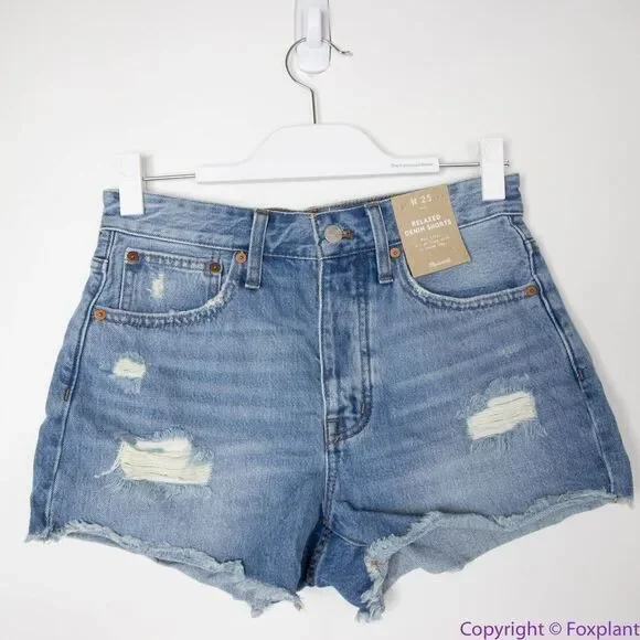 NEW Madewell Relaxed Denim Shorts in Homecrest Wash: Ripped Edition, 25‎